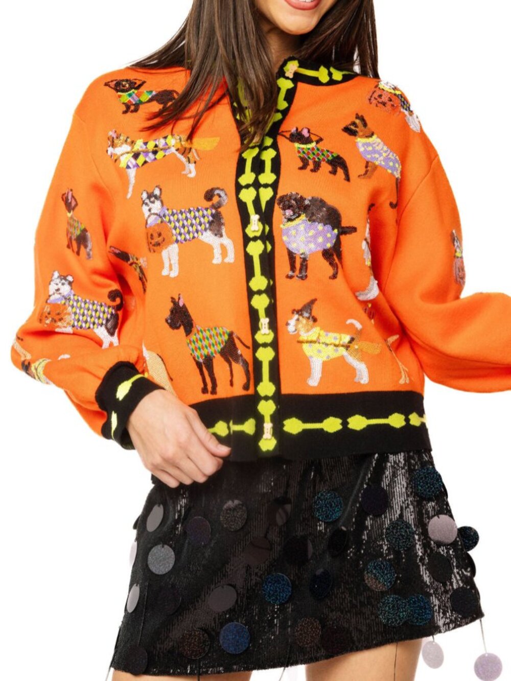 Queen of Sparkles Orange Halloween Dogs Button Up Cardigan